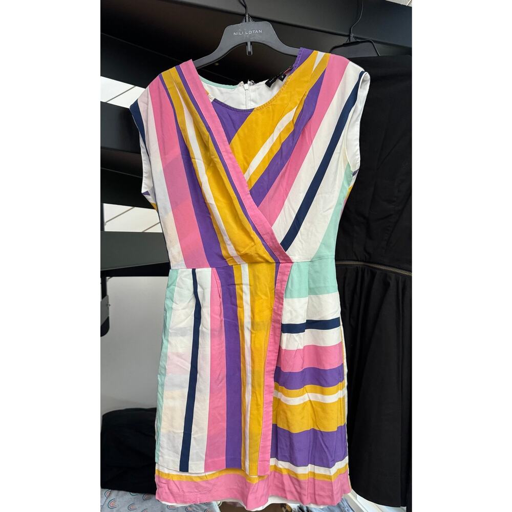 Slate & Willow Multi Striped 100% Silk Faux Wrap Dress